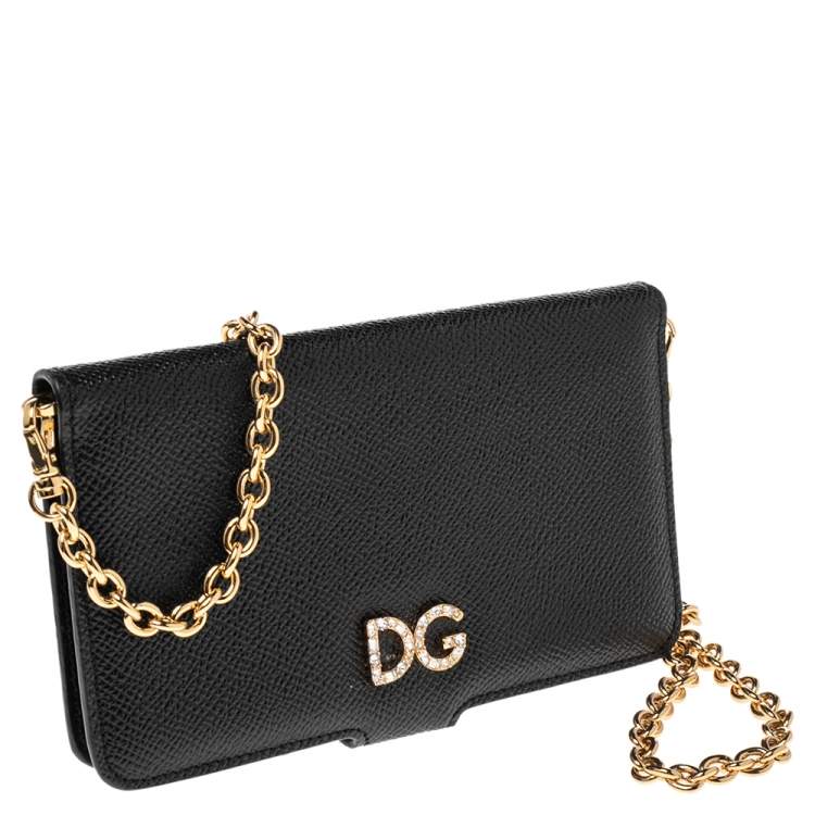 Pre Owned Dolce & Gabbana Black Leather iPhone X Chain Case 