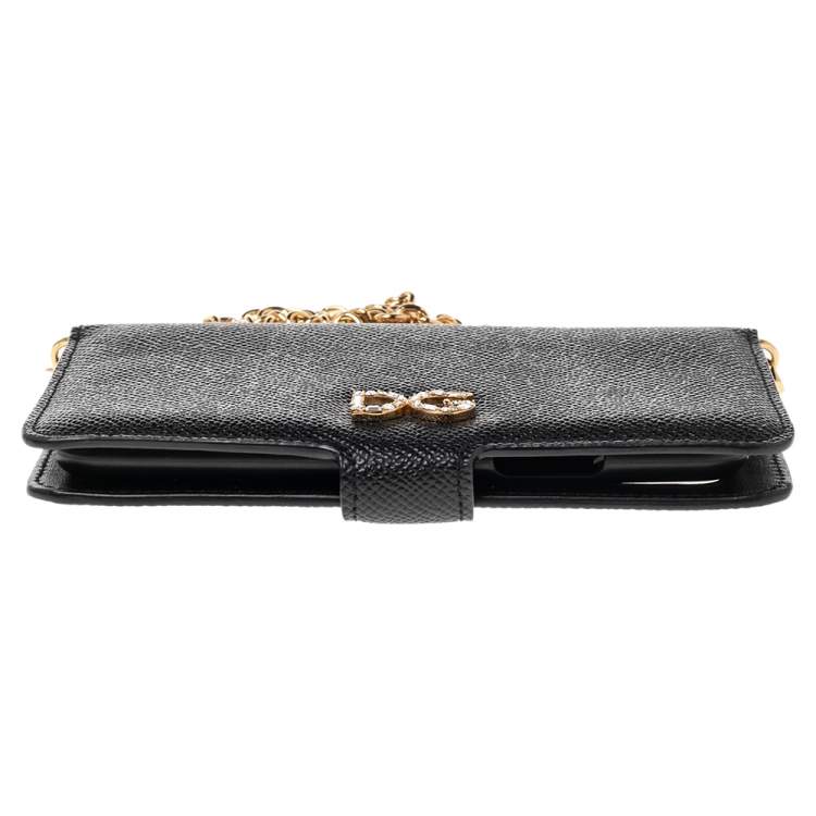 Pre Owned Dolce & Gabbana Black Leather iPhone X Chain Case 