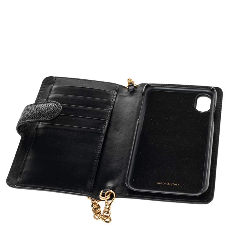 Pre Owned Dolce & Gabbana Black Leather iPhone X Chain Case 