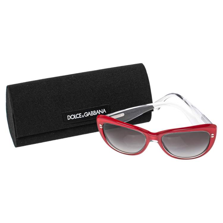 Pre Owned Dolce & Gabbana Red/Transparent Acetate DG 4221 Gradient Cat Eye Sunglasses