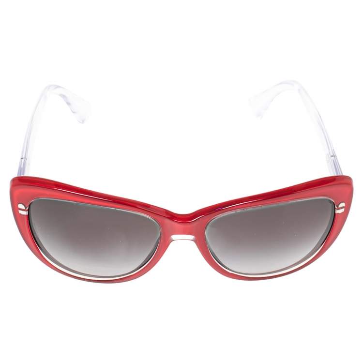 Pre Owned Dolce & Gabbana Red/Transparent Acetate DG 4221 Gradient Cat Eye Sunglasses
