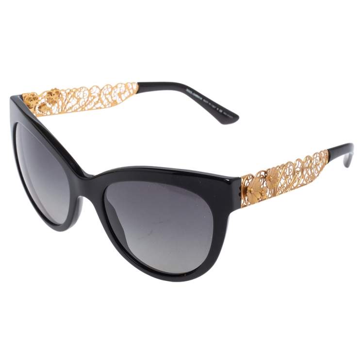 Pre Owned Dolce & Gabbana Black/ Grey Gradient DG 4211 Polarized Filigree Cat Eye Sunglasses