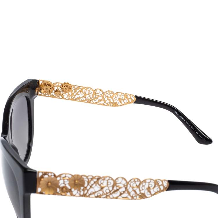 Pre Owned Dolce & Gabbana Black/ Grey Gradient DG 4211 Polarized Filigree Cat Eye Sunglasses