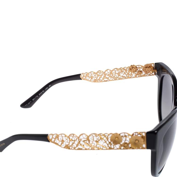 Pre Owned Dolce & Gabbana Black/ Grey Gradient DG 4211 Polarized Filigree Cat Eye Sunglasses