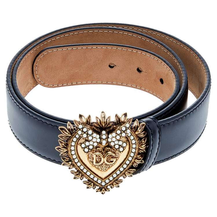 مملوكة مسبقًا Dolce&Gabbana Black Leather Devotion Belt 80 CM