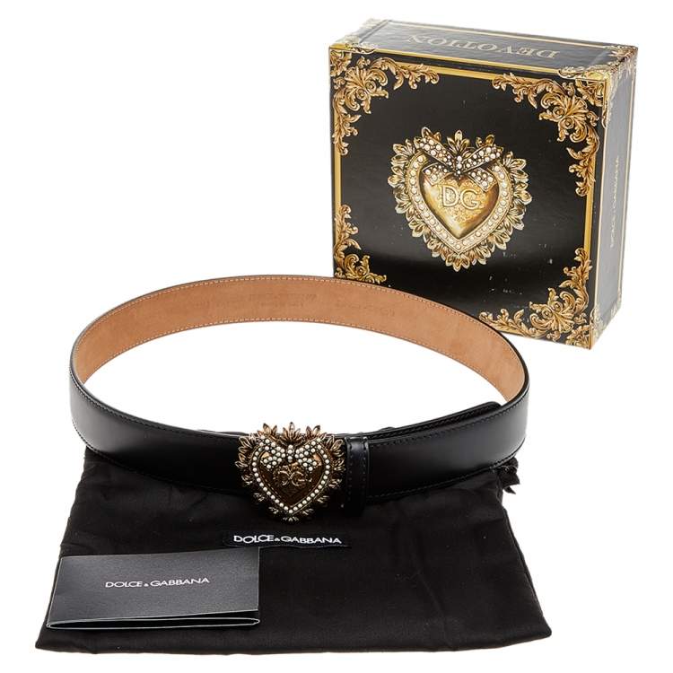 مملوكة مسبقًا Dolce&Gabbana Black Leather Devotion Belt 80 CM