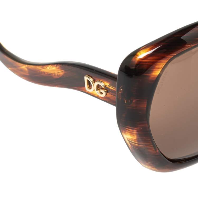 Pre Owned Dolce & Gabbana Brown Tortoise DG4054 Oversized Sunglasses