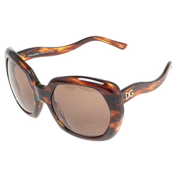 Pre Owned Dolce & Gabbana Brown Tortoise DG4054 Oversized Sunglasses