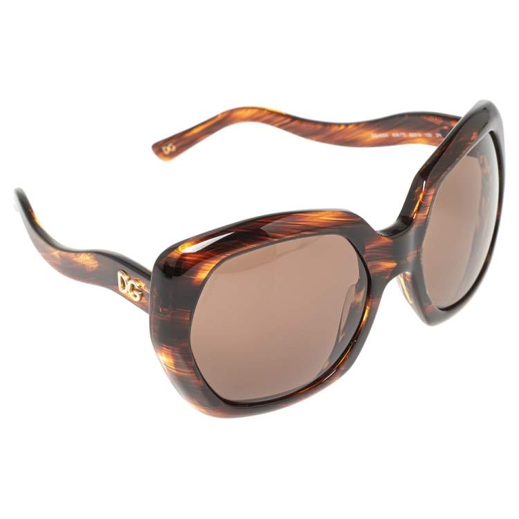 Pre Owned Dolce & Gabbana Brown Tortoise DG4054 Oversized Sunglasses