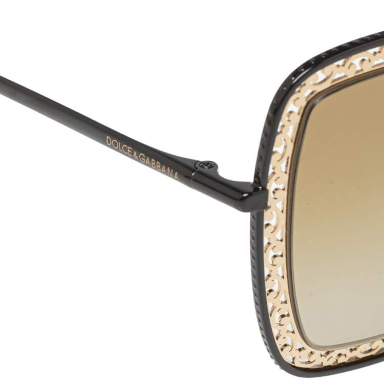 Pre Owned Dolce & Gabbana Gold/Black Tone Metal DG2225 Devotion Collection Gradient Sunglasses