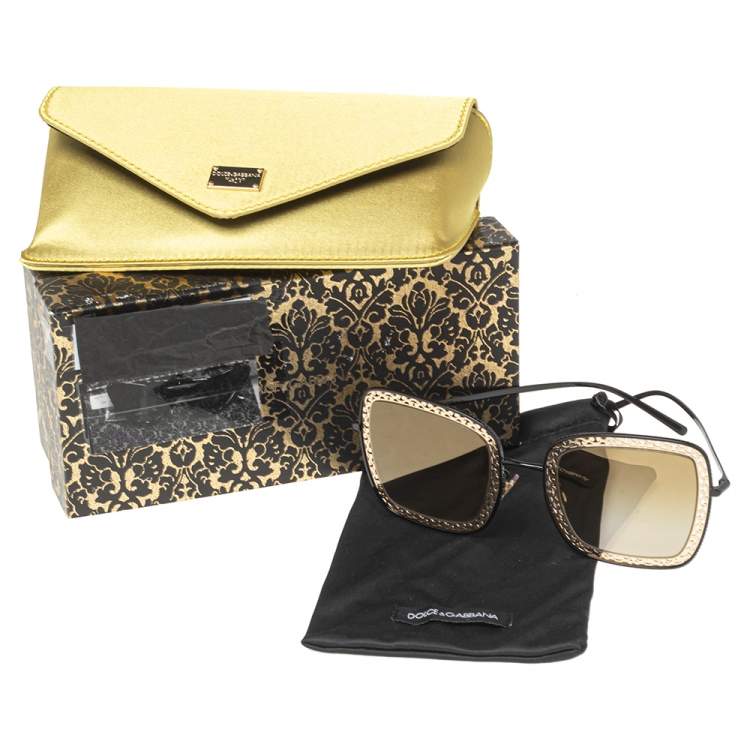 Pre Owned Dolce & Gabbana Gold/Black Tone Metal DG2225 Devotion Collection Gradient Sunglasses