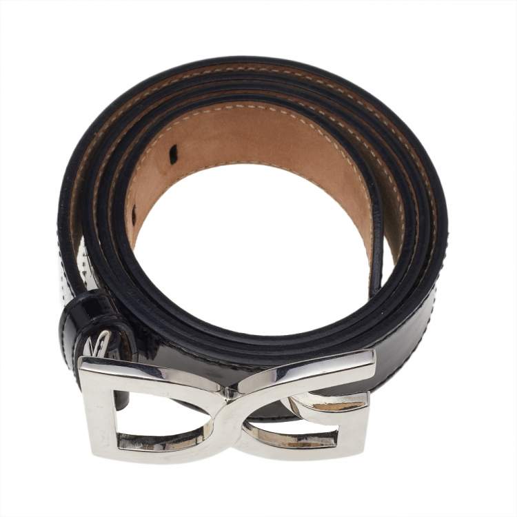 Pre Owned Dolce & Gabbana Black Patent Leather Logo Buckle Belt 90 CM