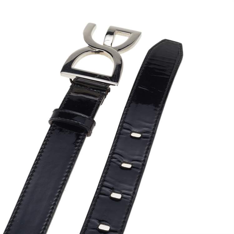 Pre Owned Dolce & Gabbana Black Patent Leather Logo Buckle Belt 90 CM