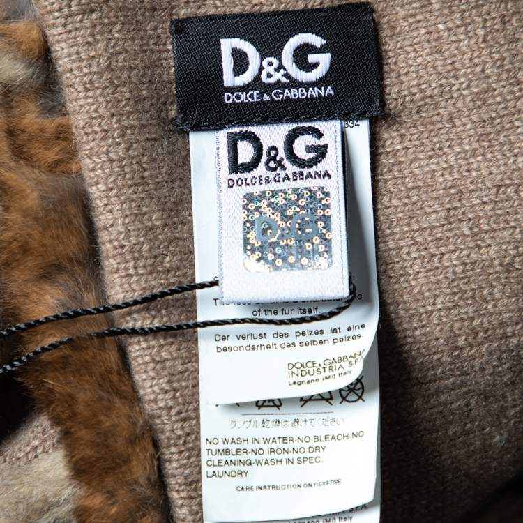 Pre Owned D&G Brown Rabbit Fur & Cashmere Wrap Scarf