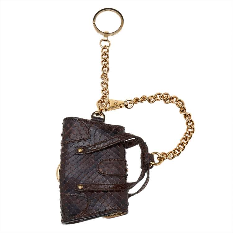 Pre Owned Dolce & Gabbana Brown Snakeskin Embossed Leather Key Chain Bag Charm