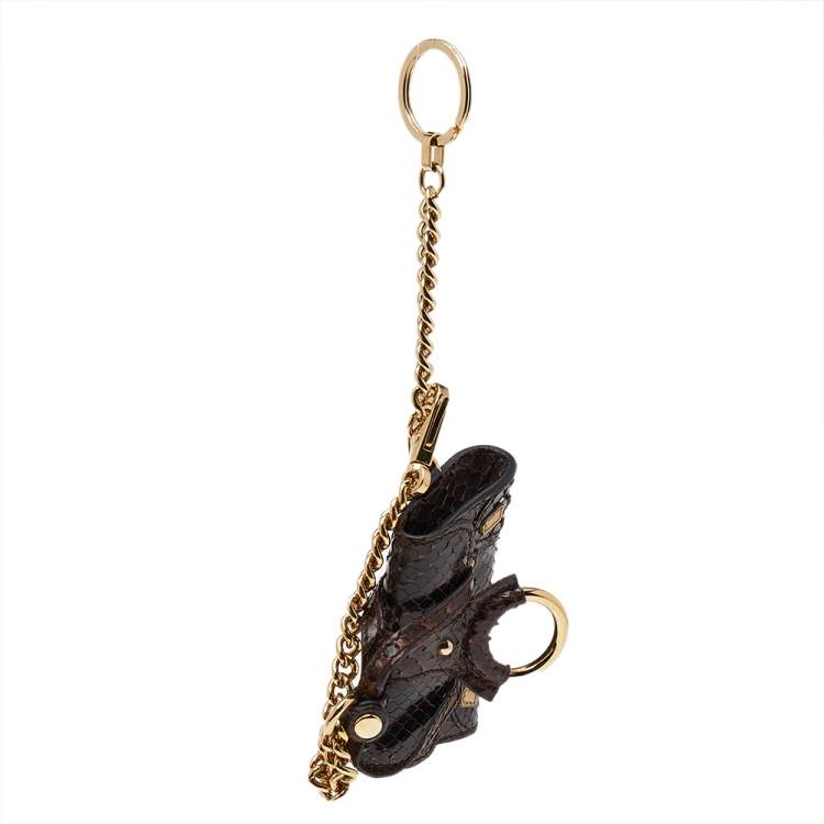 Pre Owned Dolce & Gabbana Brown Snakeskin Embossed Leather Key Chain Bag Charm