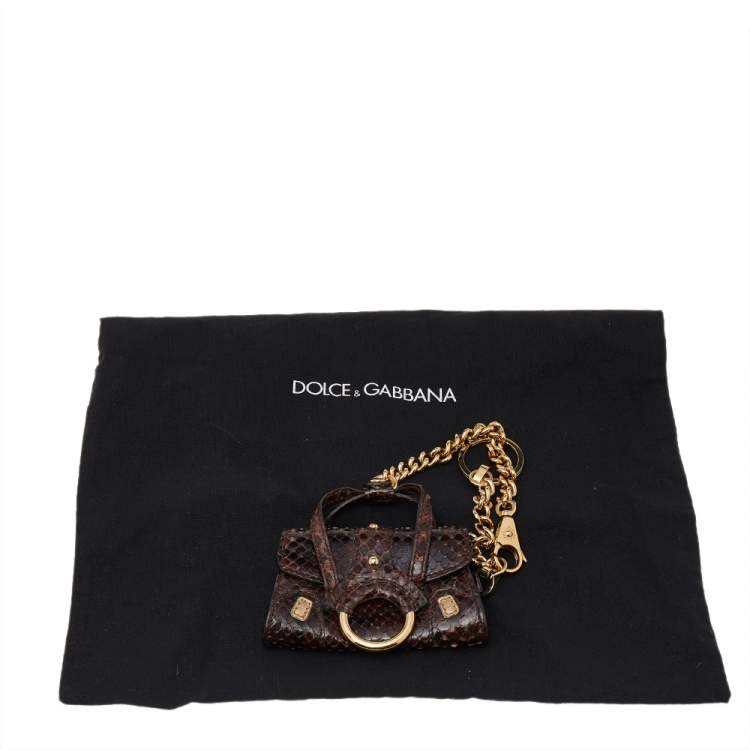Pre Owned Dolce & Gabbana Brown Snakeskin Embossed Leather Key Chain Bag Charm