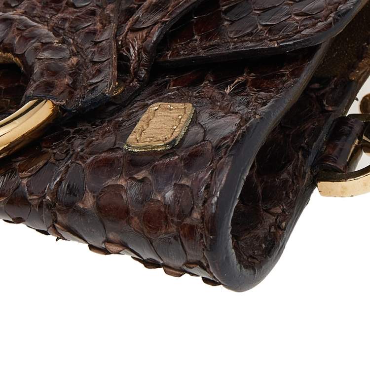 Pre Owned Dolce & Gabbana Brown Snakeskin Embossed Leather Key Chain Bag Charm