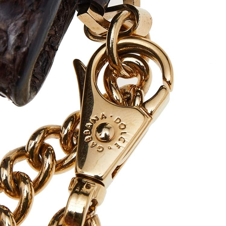 Pre Owned Dolce & Gabbana Brown Snakeskin Embossed Leather Key Chain Bag Charm