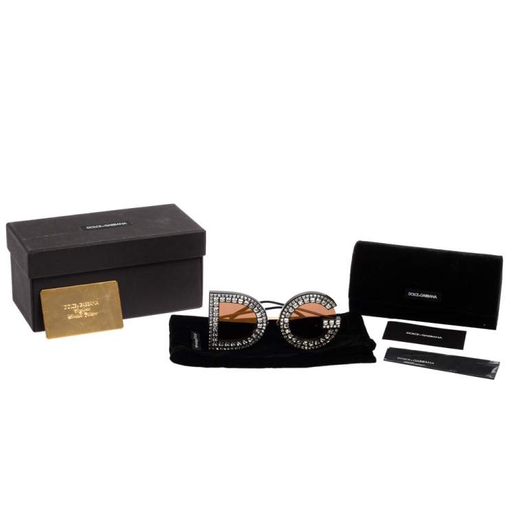 Pre Owned Dolce & Gabbana Black Acetate DG6121 DG Crystals Sunglasses