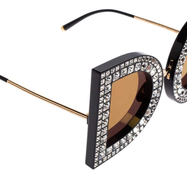 Pre Owned Dolce & Gabbana Black Acetate DG6121 DG Crystals Sunglasses