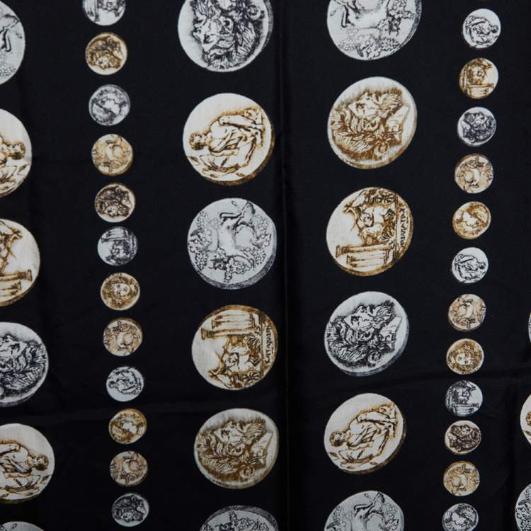 Pre Owned Dolce & Gabbana Black Coin Printed Silk Square Scarf