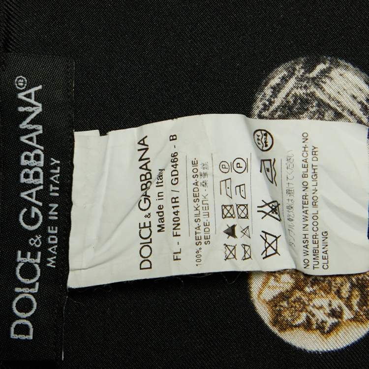 Pre Owned Dolce & Gabbana Black Coin Printed Silk Square Scarf