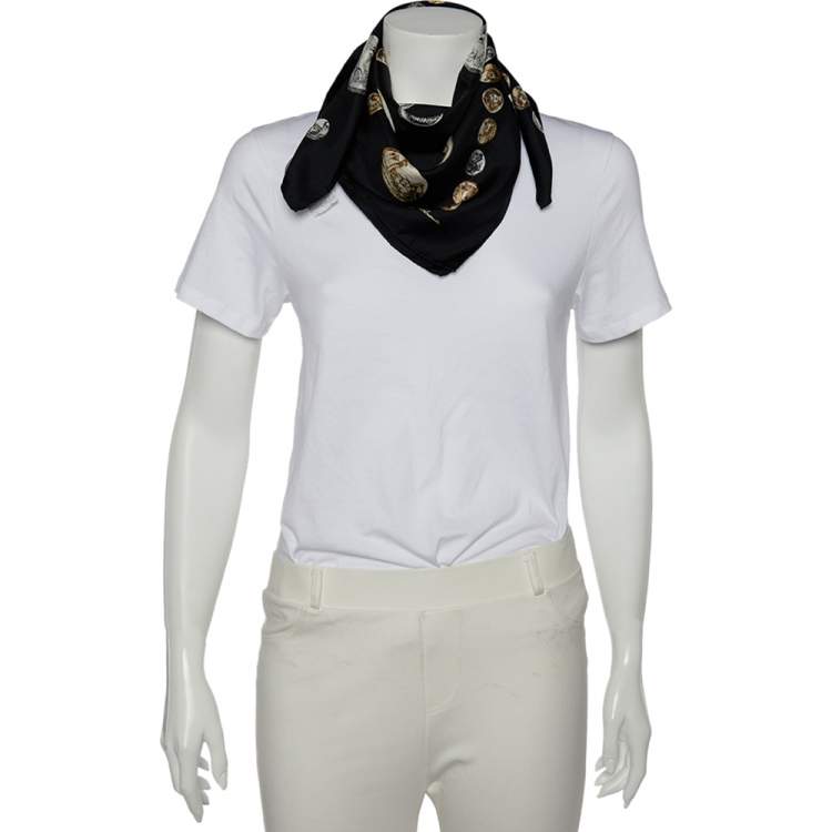 Pre Owned Dolce & Gabbana Black Coin Printed Silk Square Scarf