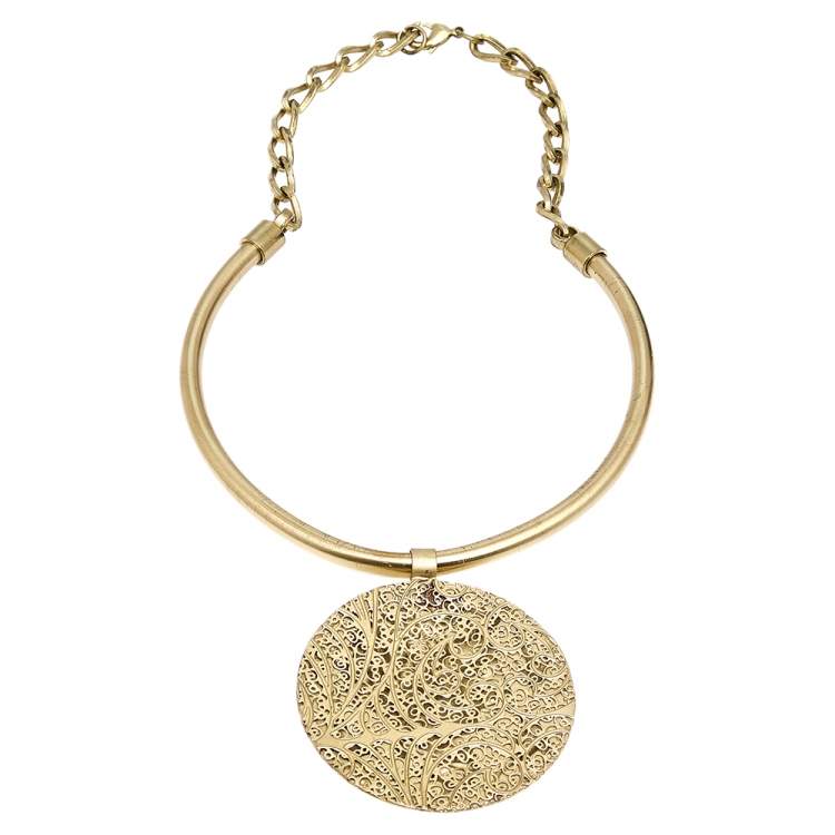Pre Owned Dolce & Gabbana Gold Tone Monete Roman Coin Choker Necklace