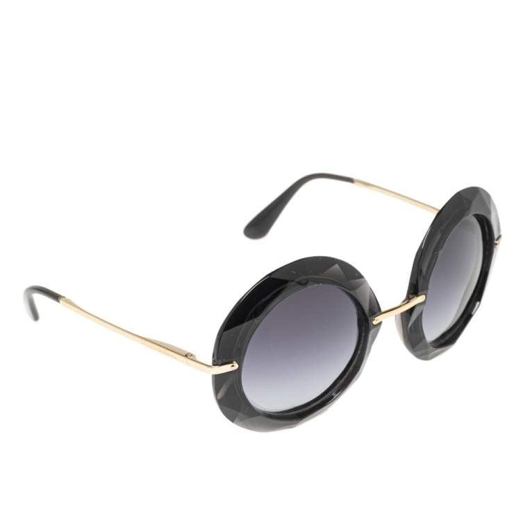 Pre Owned Dolce & Gabbana Black / Grey Gradient DG6105 Round Sunglasses