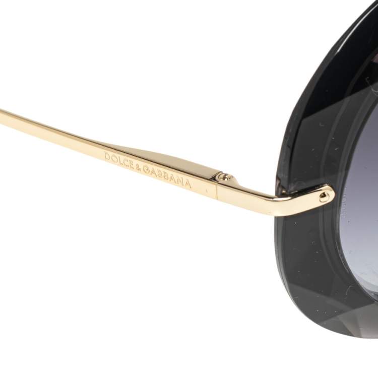 Pre Owned Dolce & Gabbana Black / Grey Gradient DG6105 Round Sunglasses
