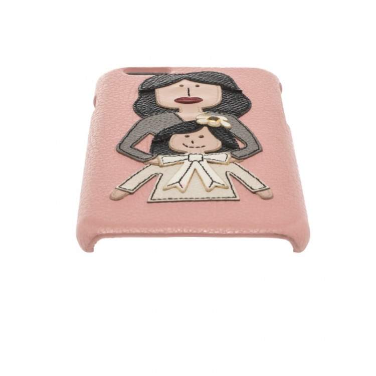 Pre Owned Dolce & Gabbana Pink Leather Mother & Daughter iPhone 6 Case