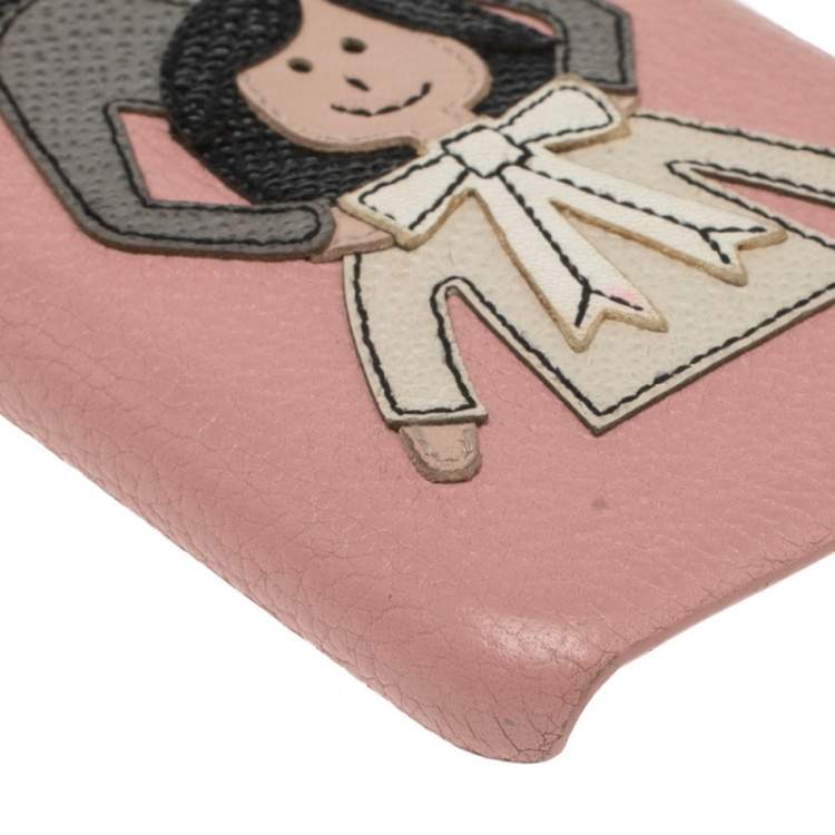 Pre Owned Dolce & Gabbana Pink Leather Mother & Daughter iPhone 6 Case