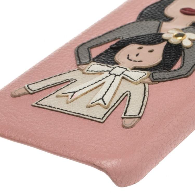 Pre Owned Dolce & Gabbana Pink Leather Mother & Daughter iPhone 6 Case