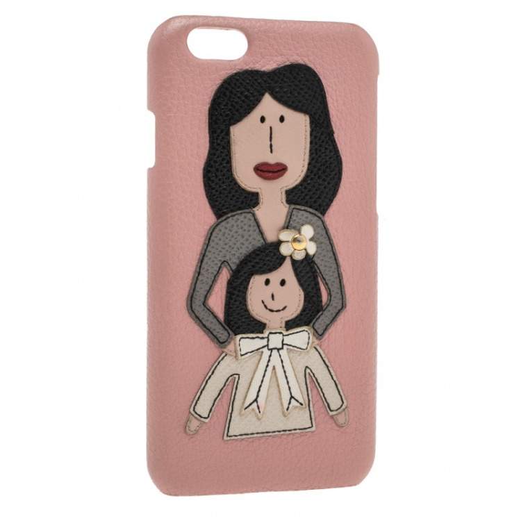 Pre Owned Dolce & Gabbana Pink Leather Mother & Daughter iPhone 6 Case