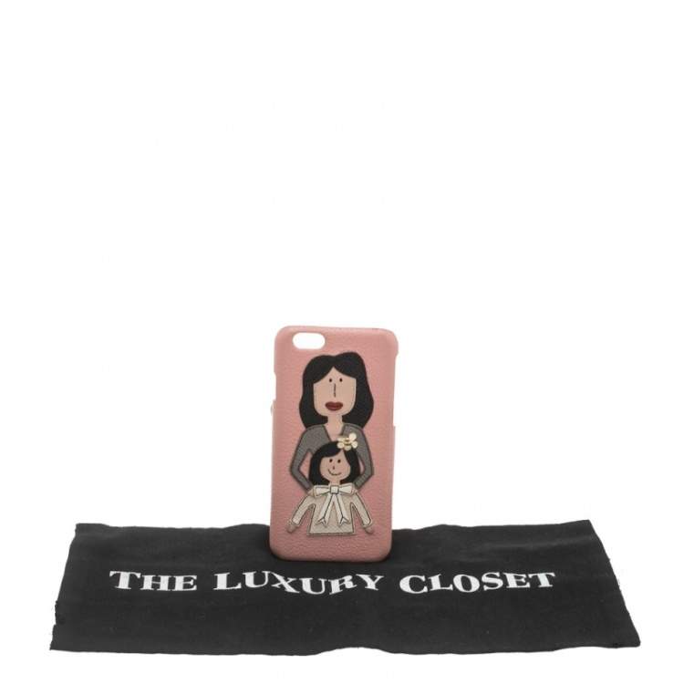 Pre Owned Dolce & Gabbana Pink Leather Mother & Daughter iPhone 6 Case
