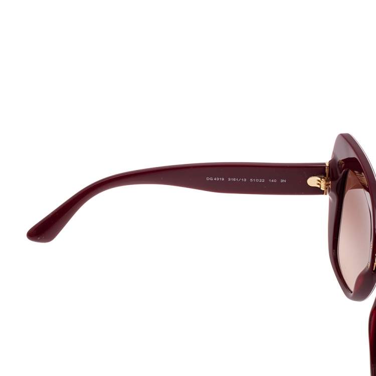 Pre Owned Dolce & Gabbana Burgundy/Brown Animal Print Acetate DG 4319 Gradient Cat Eye Sunglasses