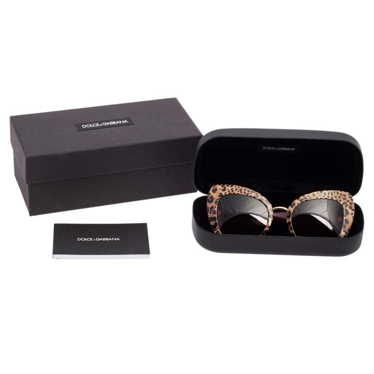 Pre Owned Dolce & Gabbana Burgundy/Brown Animal Print Acetate DG 4319 Gradient Cat Eye Sunglasses