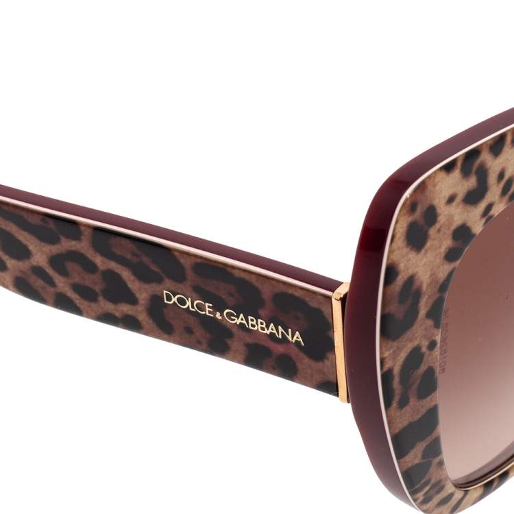 Pre Owned Dolce & Gabbana Burgundy/Brown Animal Print Acetate DG 4319 Gradient Cat Eye Sunglasses