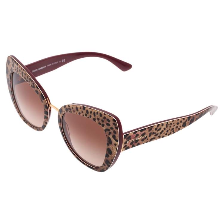 Pre Owned Dolce & Gabbana Burgundy/Brown Animal Print Acetate DG 4319 Gradient Cat Eye Sunglasses