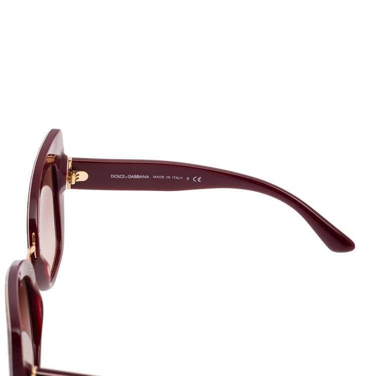 Pre Owned Dolce & Gabbana Burgundy/Brown Animal Print Acetate DG 4319 Gradient Cat Eye Sunglasses