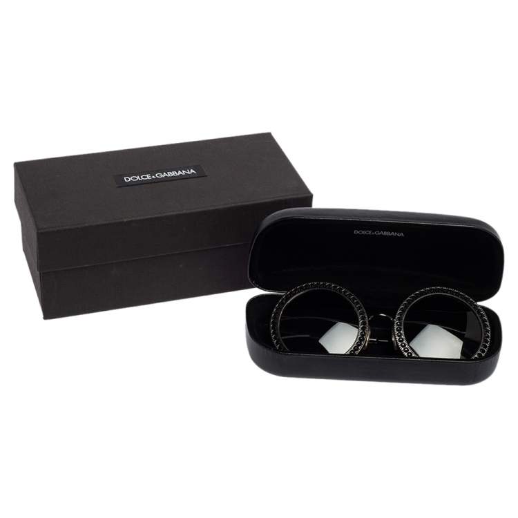 Pre Owned Dolce & Gabbana Black Acetate DG 2170-B Crystal Embellished Gradient Round Sunglasses