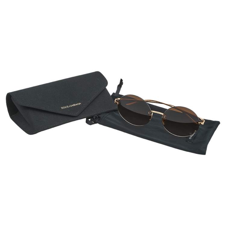 Pre Owned Dolce & Gabbana Rose Gold Tone/Brown Gradient DG 2228 Round Sunglasses