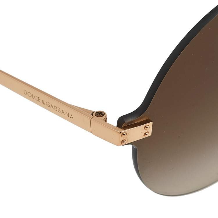 Pre Owned Dolce & Gabbana Rose Gold Tone/Brown Gradient DG 2228 Round Sunglasses