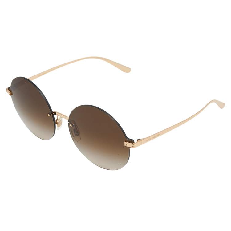 Pre Owned Dolce & Gabbana Rose Gold Tone/Brown Gradient DG 2228 Round Sunglasses