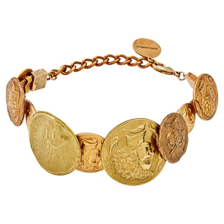 Pre Owned Dolce & Gabbana Gold Tone Ancient Coin Medallion Bracelet