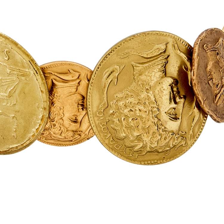 Pre Owned Dolce & Gabbana Gold Tone Ancient Coin Medallion Bracelet