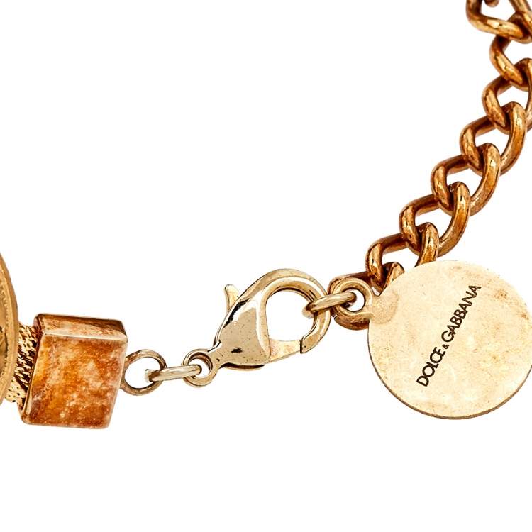 Pre Owned Dolce & Gabbana Gold Tone Ancient Coin Medallion Bracelet