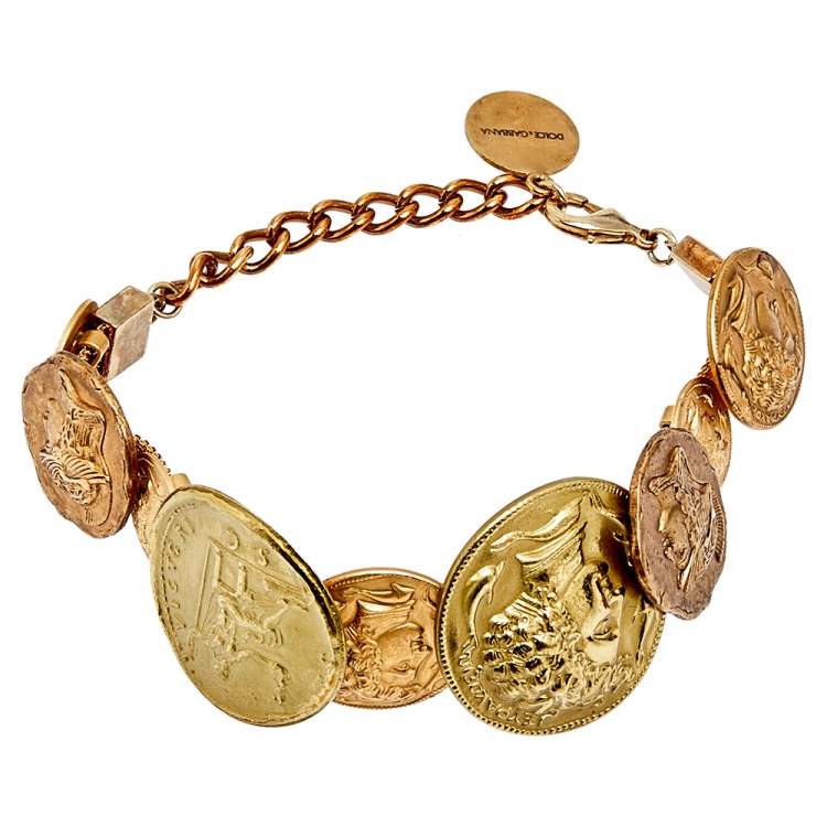 Pre Owned Dolce & Gabbana Gold Tone Ancient Coin Medallion Bracelet