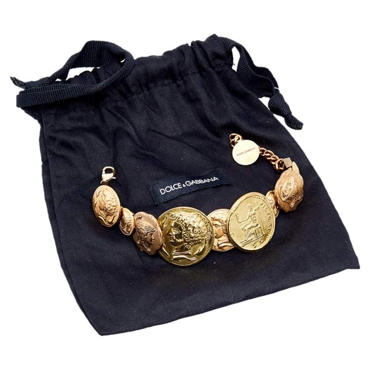 Pre Owned Dolce & Gabbana Gold Tone Ancient Coin Medallion Bracelet